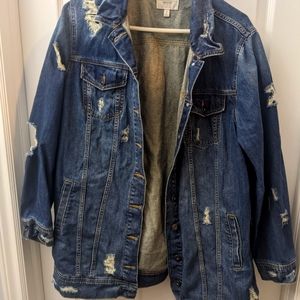 Torrid Destressed Long Denim Jean Jacket